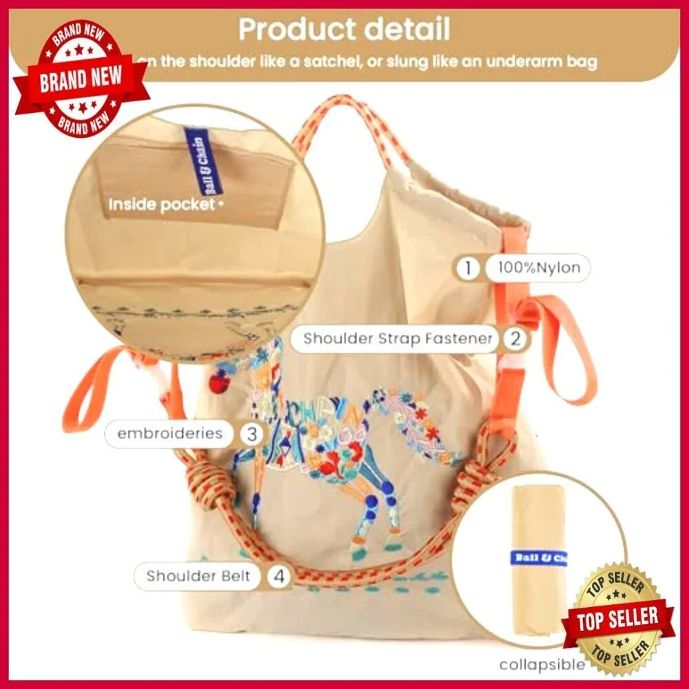 Large Nylon Tote Bag with Adjustable Straps, Water-Resistant Beach Bag